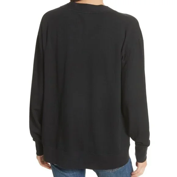 Rag & Bone V Neck Sweatshirt Size Large Women’s Black Flora Pullover Stretch - Picture 2 of 10